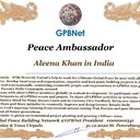 Happy Welcome to Ultimate Global Peace by 2027 campaign team & please contact for Cooperation #Peace2027 #GPBNet<br />Awarded Peace Ambassador - Aleena Khan in India<br />You too Receive Peace Ambassador Certificate award #ForPeace Watsapp +79811308385 @Emb GPBNet Join, Subscribe and Share #Peace2027. for Cooperation & Partnership, to Donate, for consultation, to invite as Guest Speakers at your online or offline events, to Volunteer, to receive marriage blessing call us